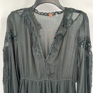 Free People One Forest Green Long Sleeve Lace Mini Dress Size Small NWOT